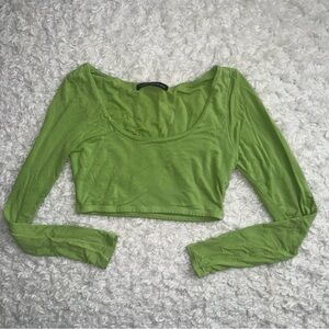 Naked Wardrobe Crop Scoop Neck Long Sleeve Top - Lime Green Medium